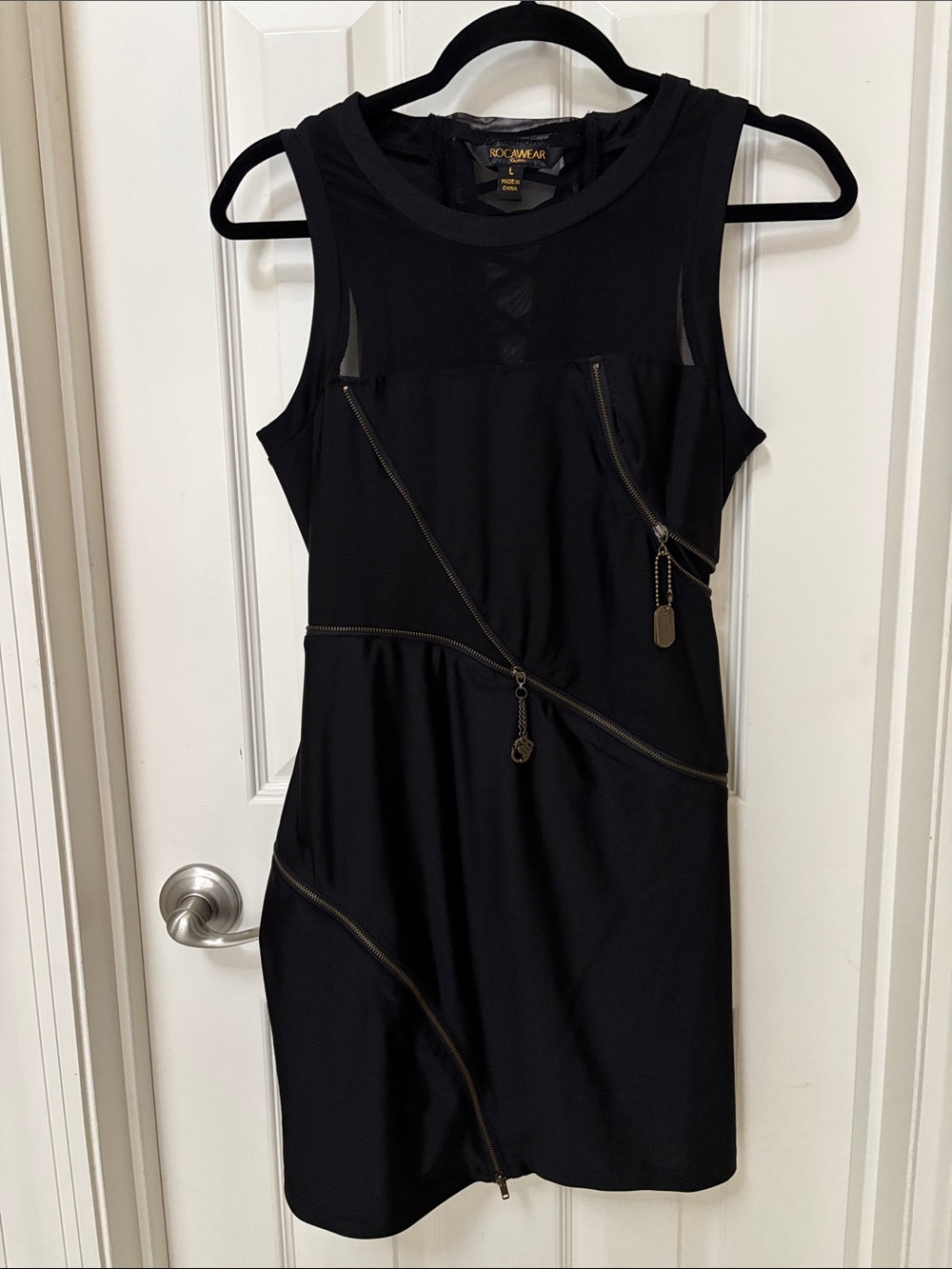 Rocawear Black Sleeveless Mini Dress with Diagonal Zip Accents